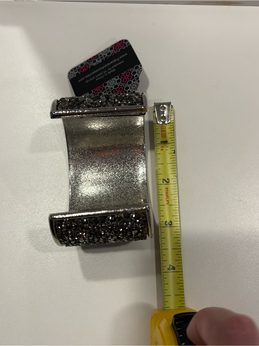 Paparazzi Silver Tone Rhinestone Cuff Bracelet Wide Statement Gunmetal Grey NWT - Picture 7 of 7